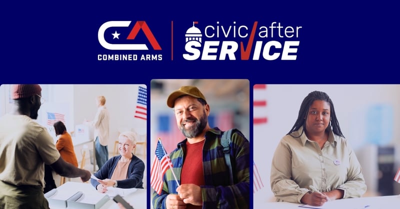 civic after service campaign graphic with photos of people voting and holding american flag