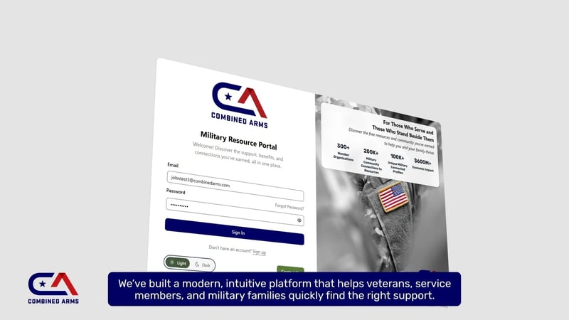 the main page of the new combined arms platform