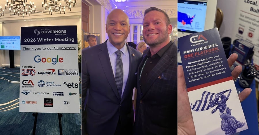 National Governors Association sponsor board and Maryland Governor Wes Moore and Combined Arms CEO Mike Hutchings