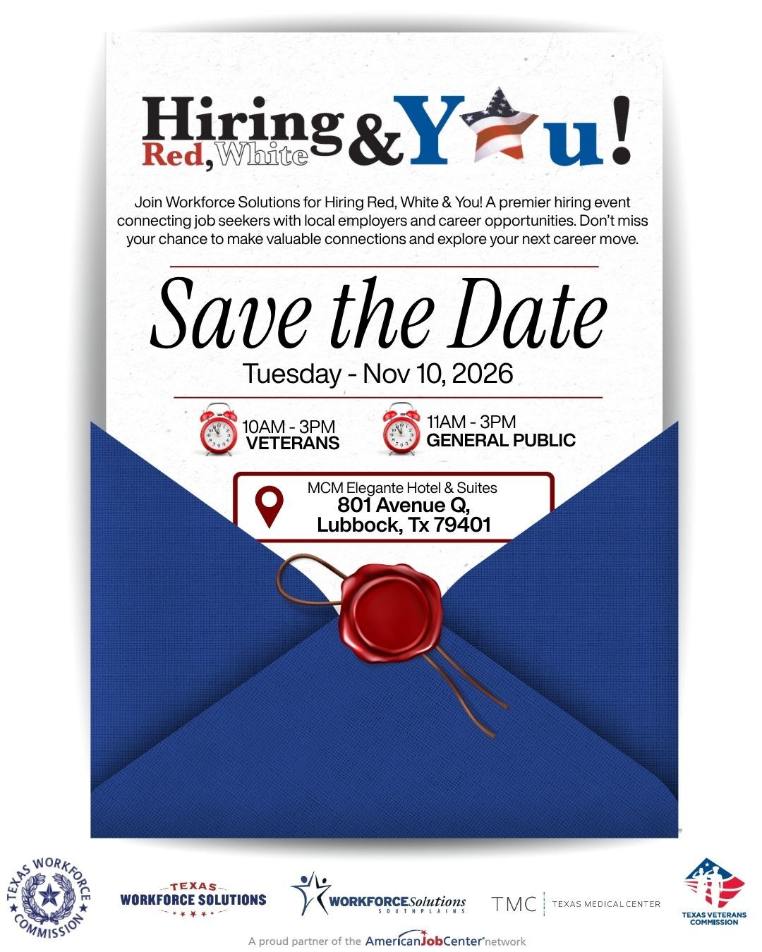 Save the Date - Hiring Red, White & You - South Plains